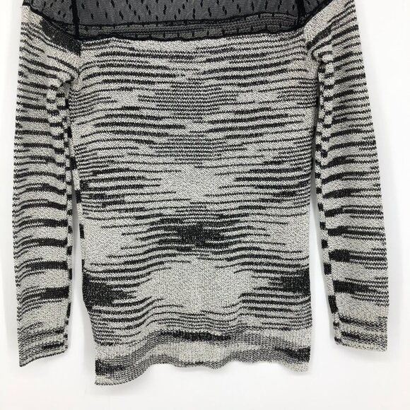 Dex Black Grey Abstract Stripe Long sleeve Polka Dot Mesh neck XS - Picture 6 of 14